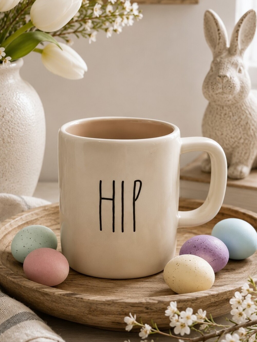 Rae Dunn "Hip Hop" Dual Sided Easter Mug With Light Pink Interior-  NEW